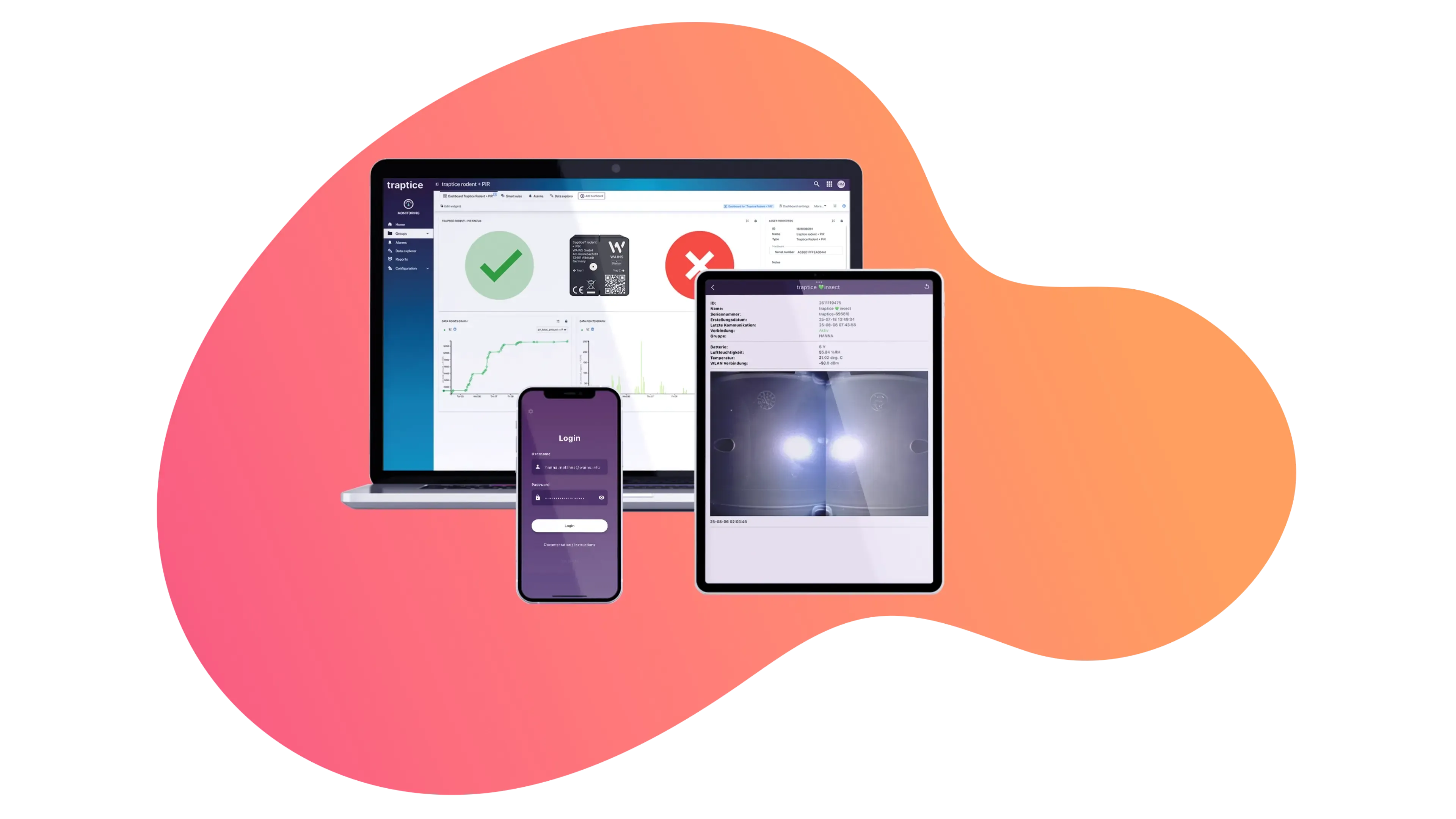 WAINS Cloud Dashboard auf Laptop, Tablet und Smartphone